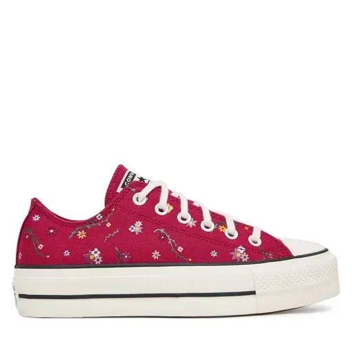 CONVERSE Chuck Taylor All Star Lift Platform Embroidered Floral Patchwork A15535C Burgundy